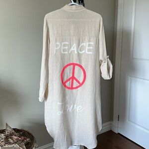 Sz S-L ⭐️NWT Angela Mara Sand 💯% Italian Linen Dress/ Duster/ Coverup PTP 22”